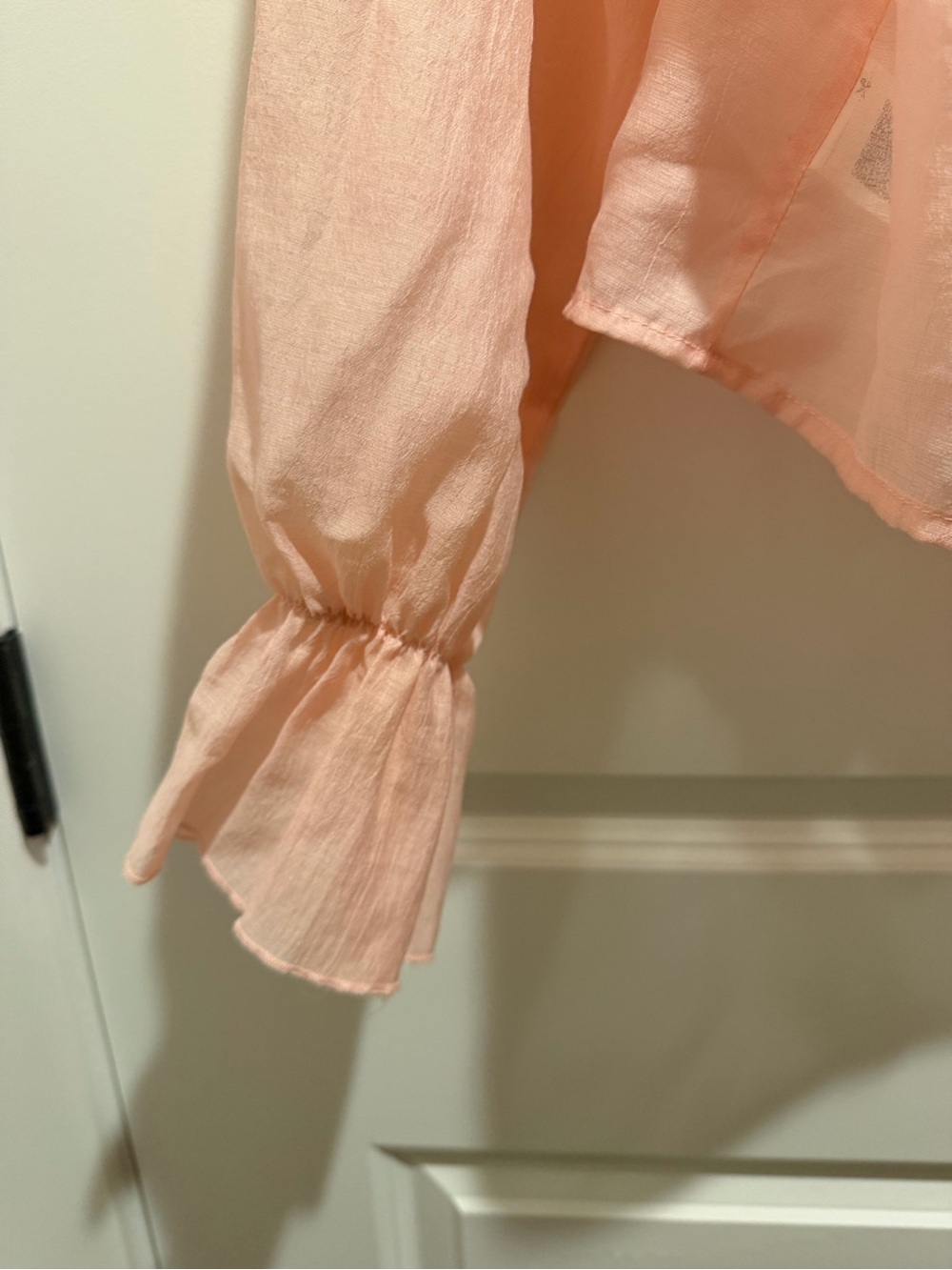 Peach Ruffle V-Neck Long Sleeve Blouse - Picture 6 of 12